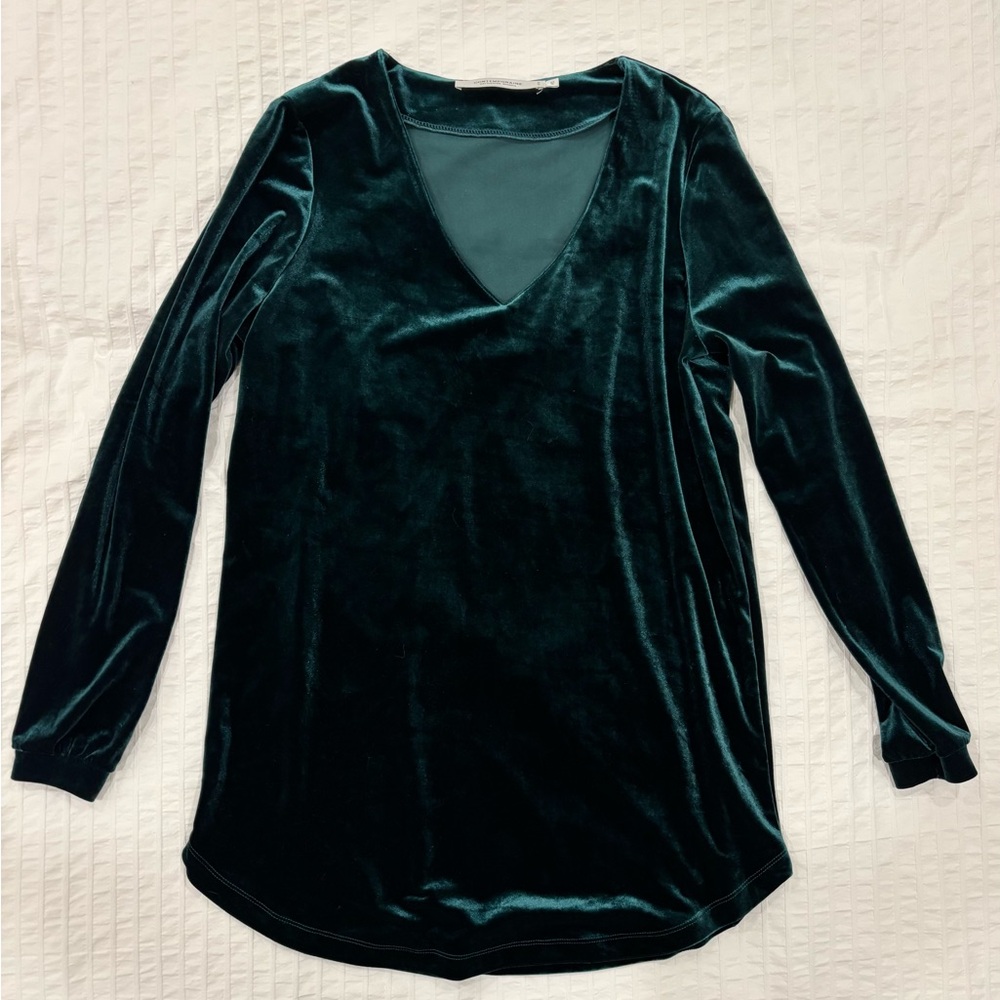 Green Velvet Tunic Top with V-Neck